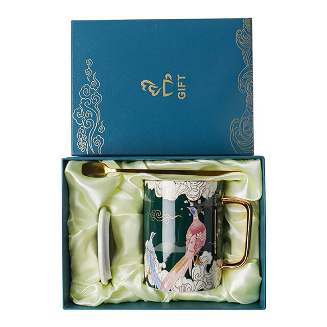 Eastern Style Koi/ Peacock Mug Gift Set 15.2oz