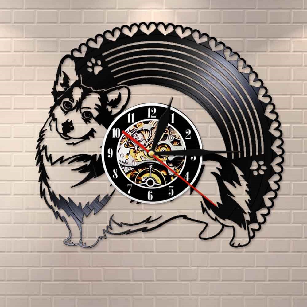 Laser-cut Repurposed Vinyl Record Clock (Corgi 2)