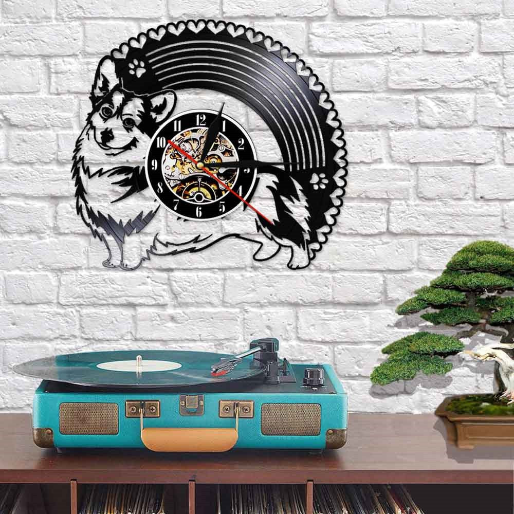 Laser-cut Repurposed Vinyl Record Clock (Corgi 2)
