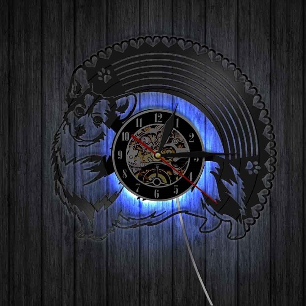 Laser-cut Repurposed Vinyl Record Clock (Corgi 2)