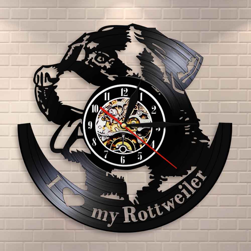 Laser-cut Repurposed Vinyl Record Clock (Rottweiler 3)