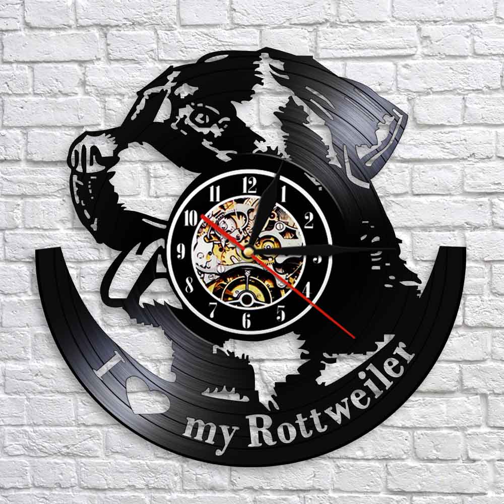 Laser-cut Repurposed Vinyl Record Clock (Rottweiler 3)