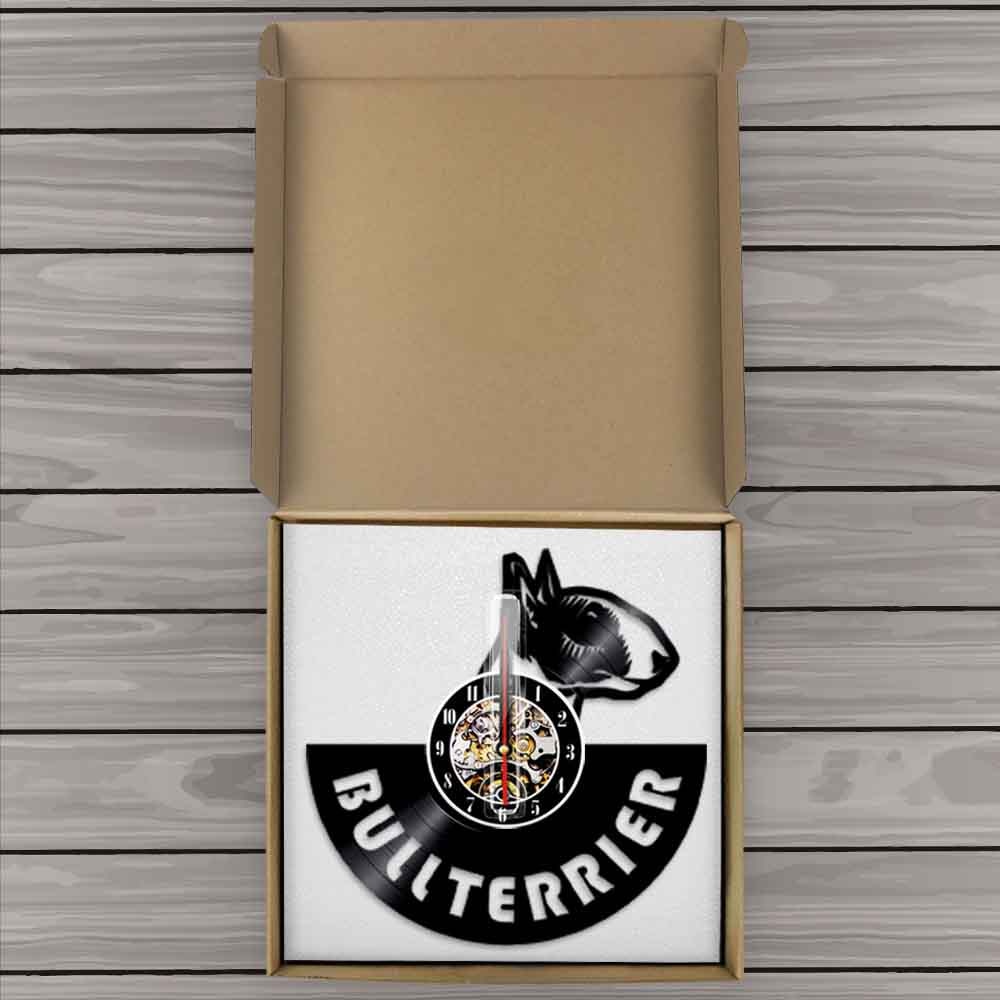 Laser-cut Repurposed Vinyl Record Clock (Bull Terrier 2)