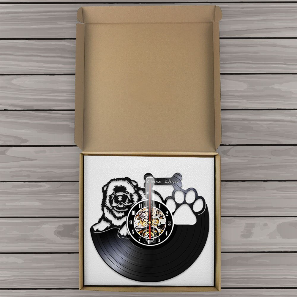 Laser-cut Repurposed Vinyl Record Clock (Chow Chow 2)