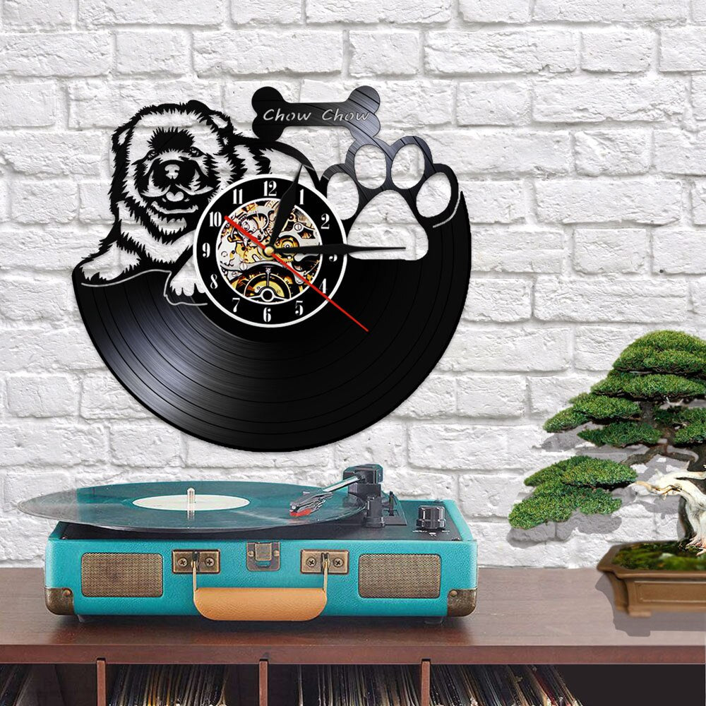 Laser-cut Repurposed Vinyl Record Clock (Chow Chow 2)
