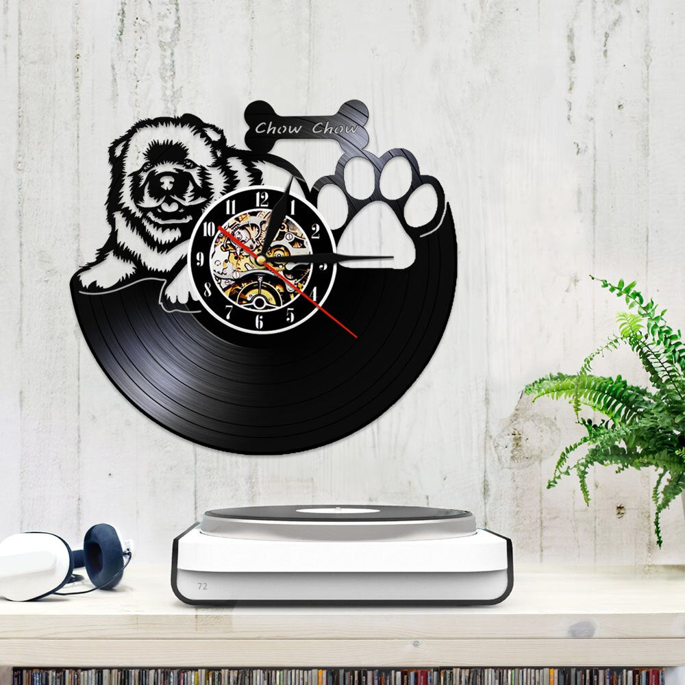 Laser-cut Repurposed Vinyl Record Clock (Chow Chow 2)
