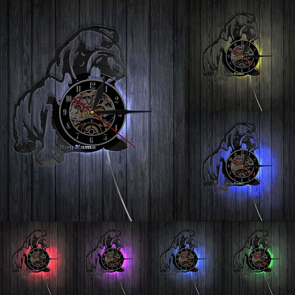 Laser-cut Repurposed Vinyl Record Clock (English Bulldog 2)