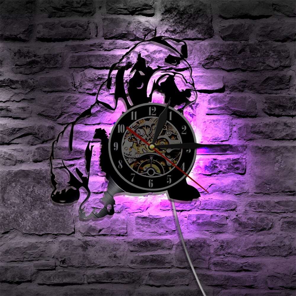 Laser-cut Repurposed Vinyl Record Clock (English Bulldog 2)