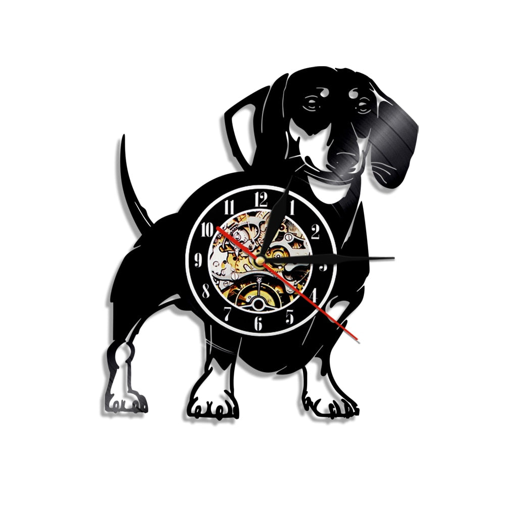 Laser-cut Repurposed Vinyl Record Clock (Dachshund)