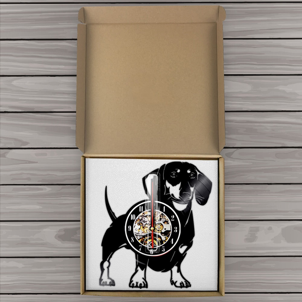 Laser-cut Repurposed Vinyl Record Clock (Dachshund)