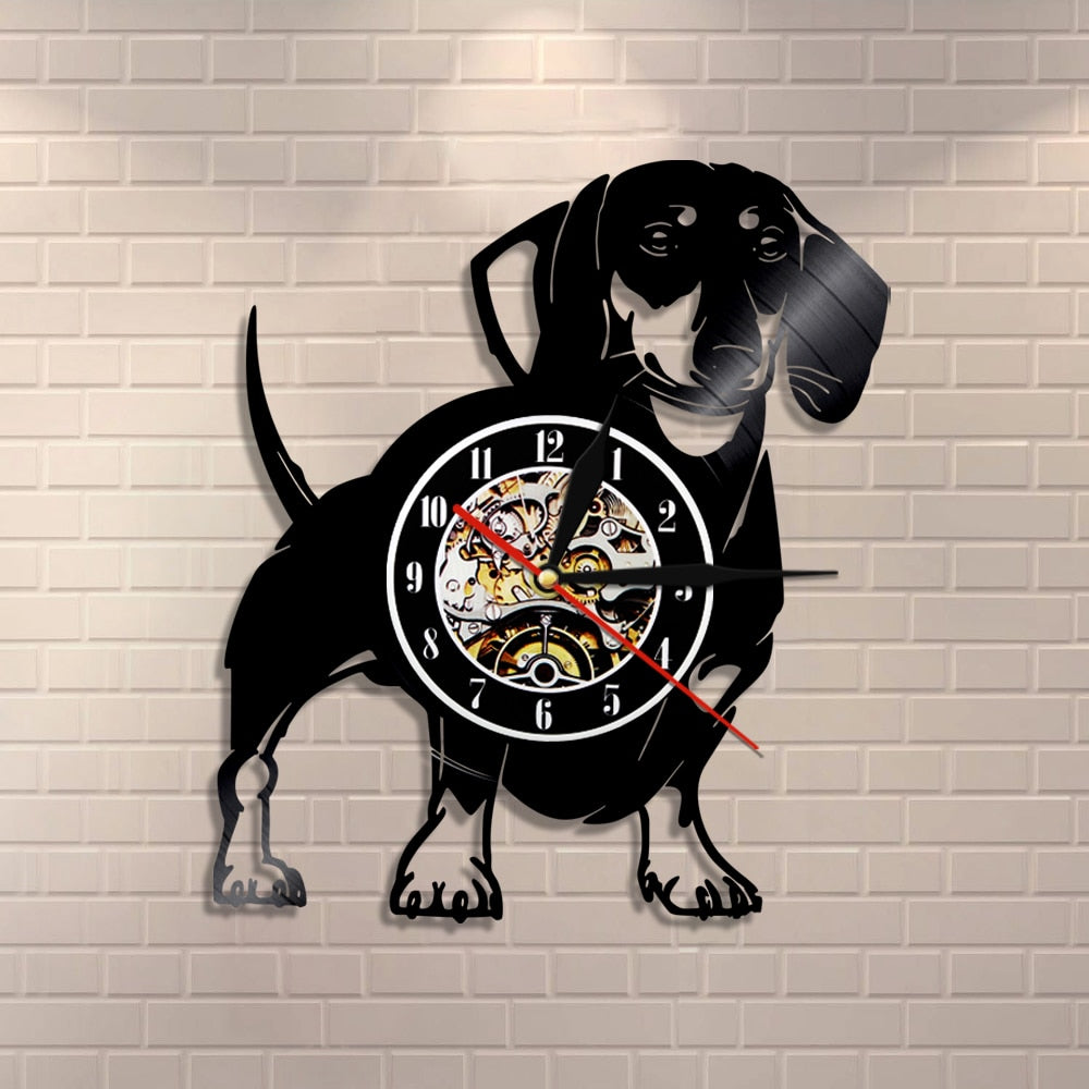 Laser-cut Repurposed Vinyl Record Clock (Dachshund)