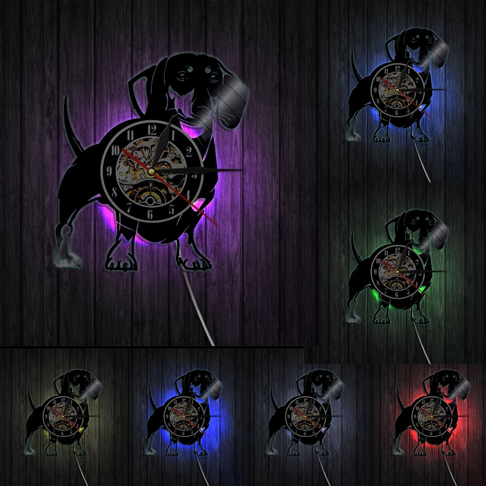 Laser-cut Repurposed Vinyl Record Clock (Dachshund)