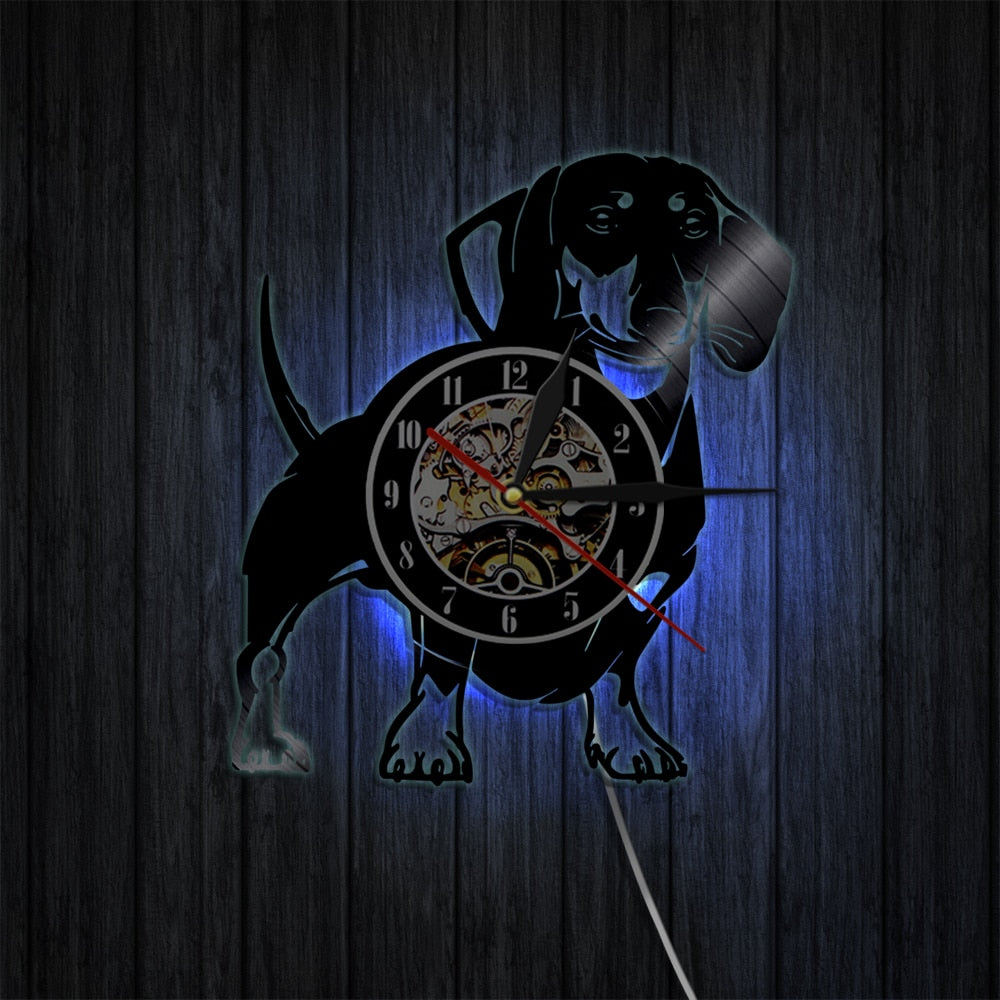 Laser-cut Repurposed Vinyl Record Clock (Dachshund)