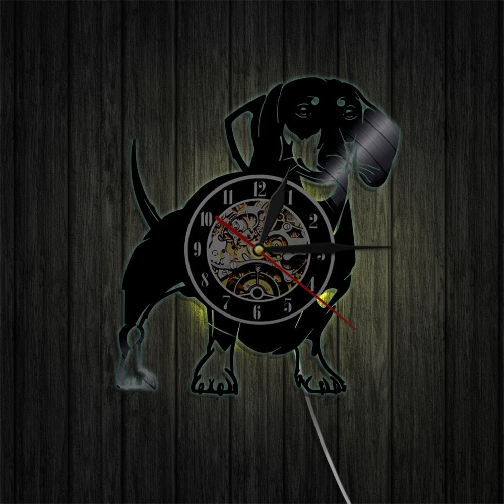 Laser-cut Repurposed Vinyl Record Clock (Dachshund)