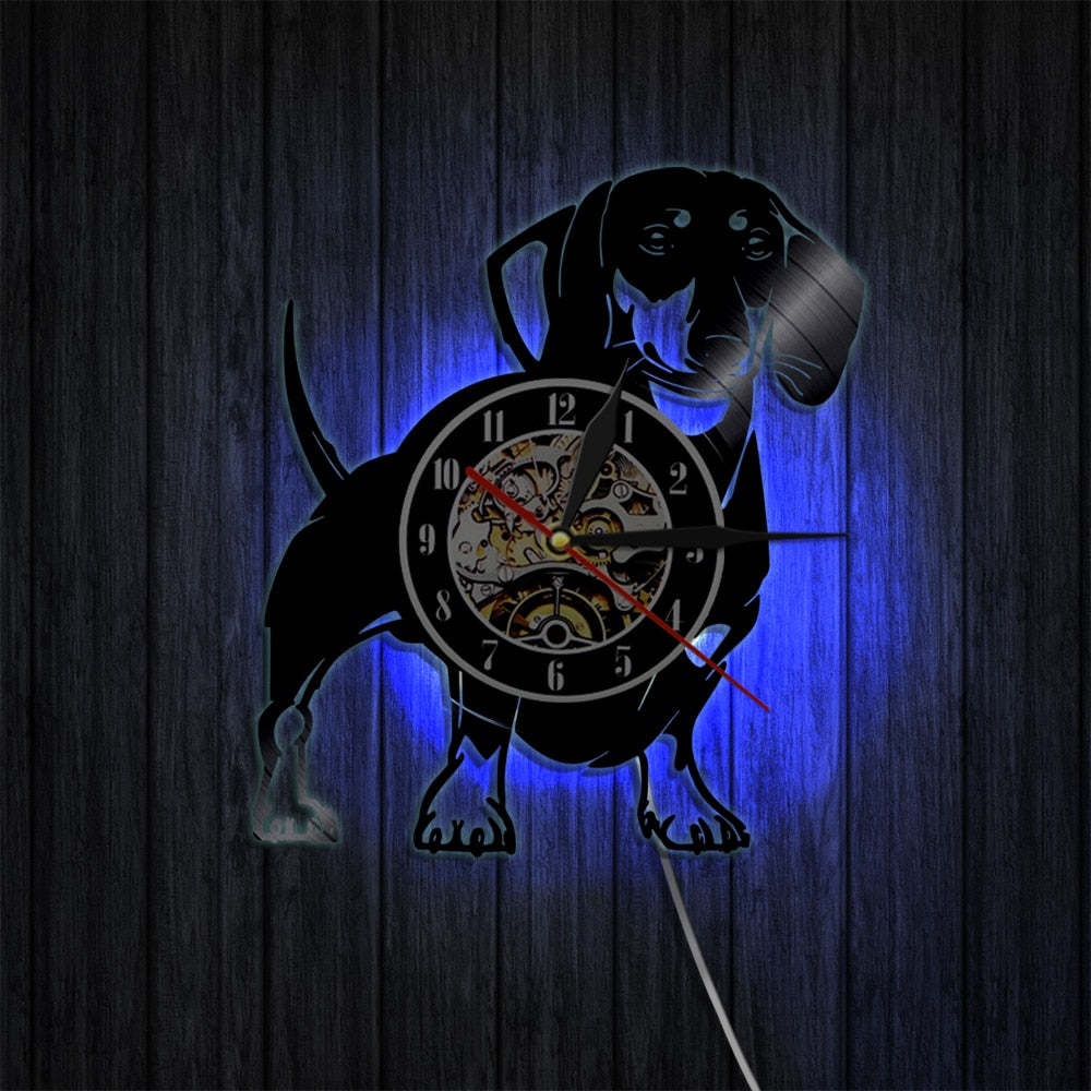 Laser-cut Repurposed Vinyl Record Clock (Dachshund)