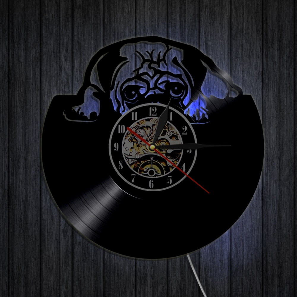 Laser-cut Repurposed Vinyl Record Clock (Pug)