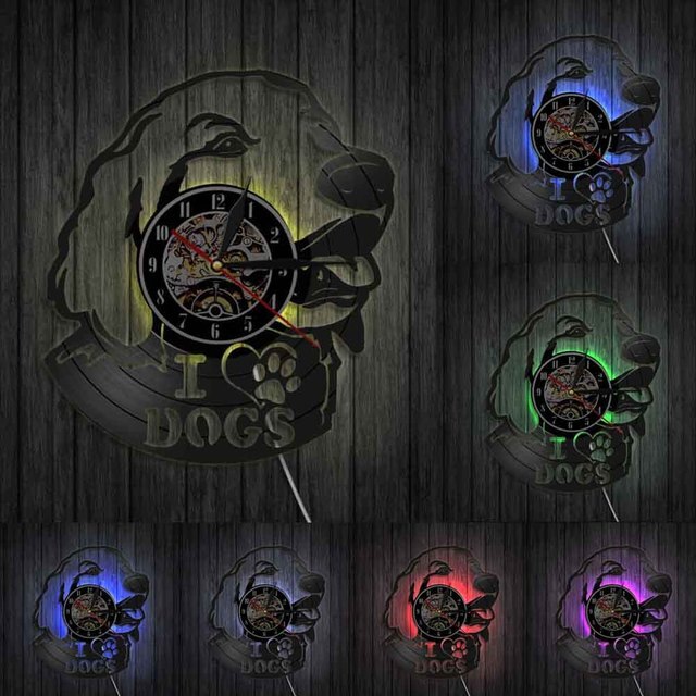 Laser-cut Repurposed Vinyl Record Clock (Labrador - I Love Dogs)