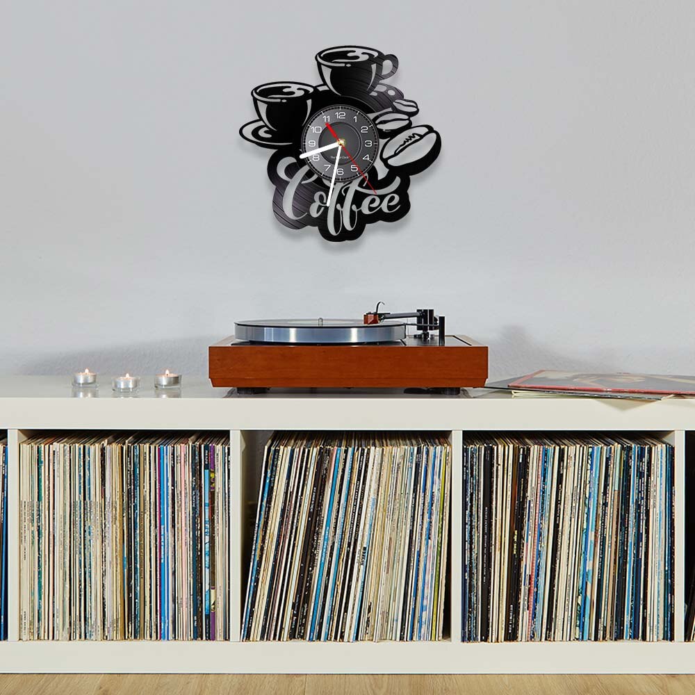Laser-cut Repurposed Vinyl Record Clock (Coffee)