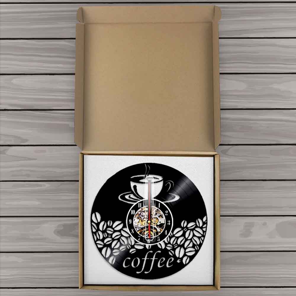 Laser-cut Repurposed Vinyl Record Clock (Coffee & Coffee beans)