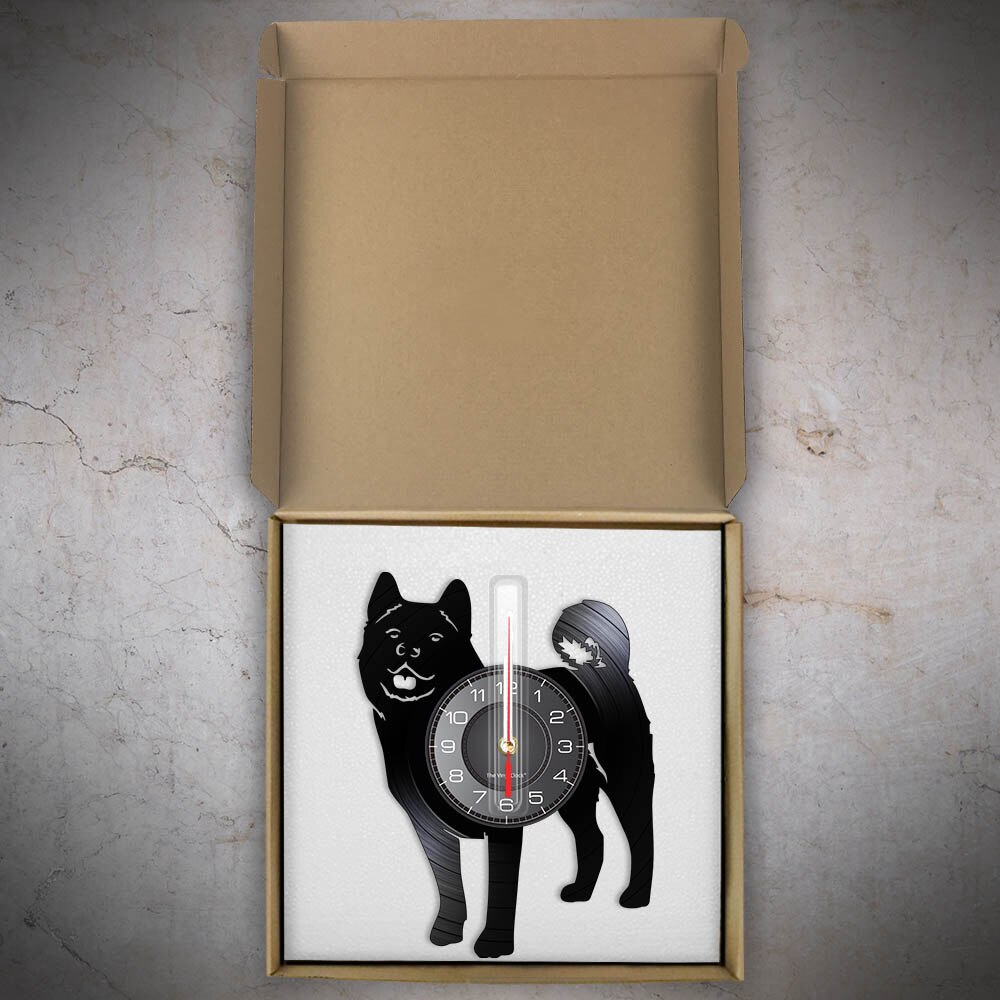 Laser-cut Repurposed Vinyl Record Clock (Japanese Akita Inu)
