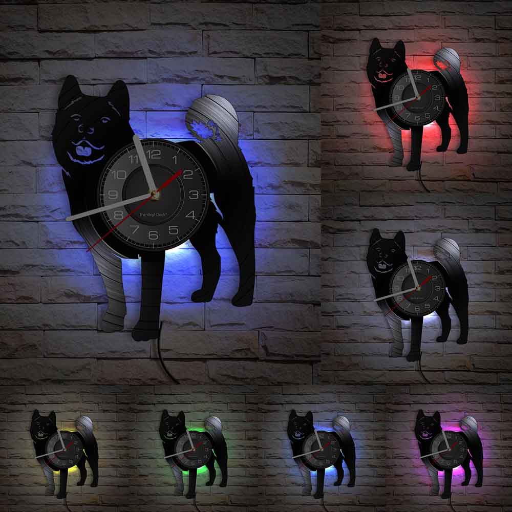 Laser-cut Repurposed Vinyl Record Clock (Japanese Akita Inu)