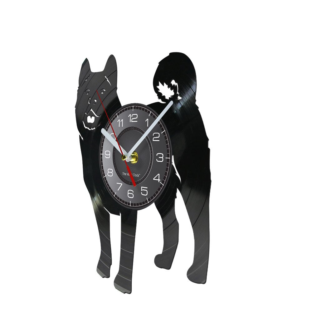 Laser-cut Repurposed Vinyl Record Clock (Japanese Akita Inu)