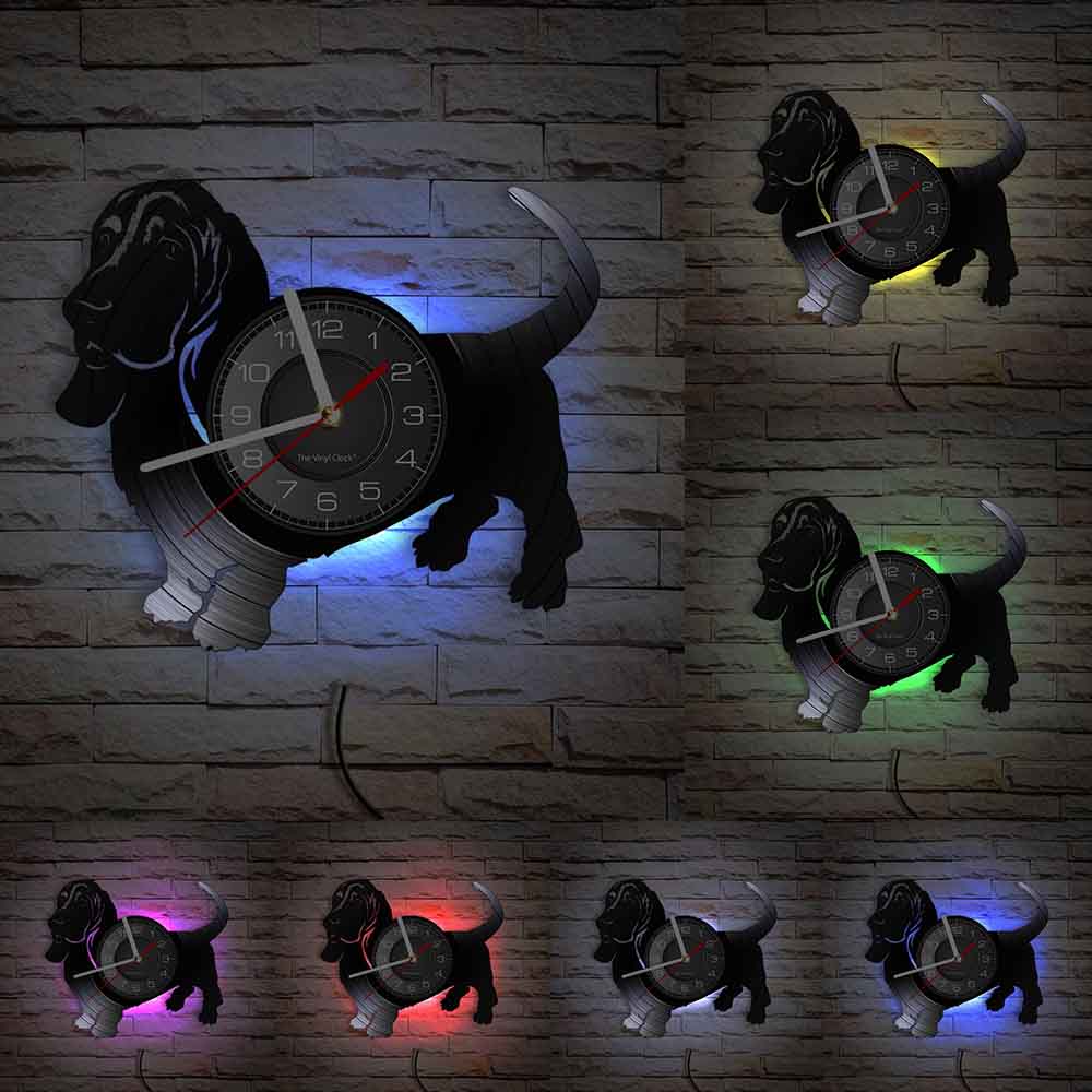 Laser-cut Repurposed Vinyl Record Clock (Basset Hound 2)