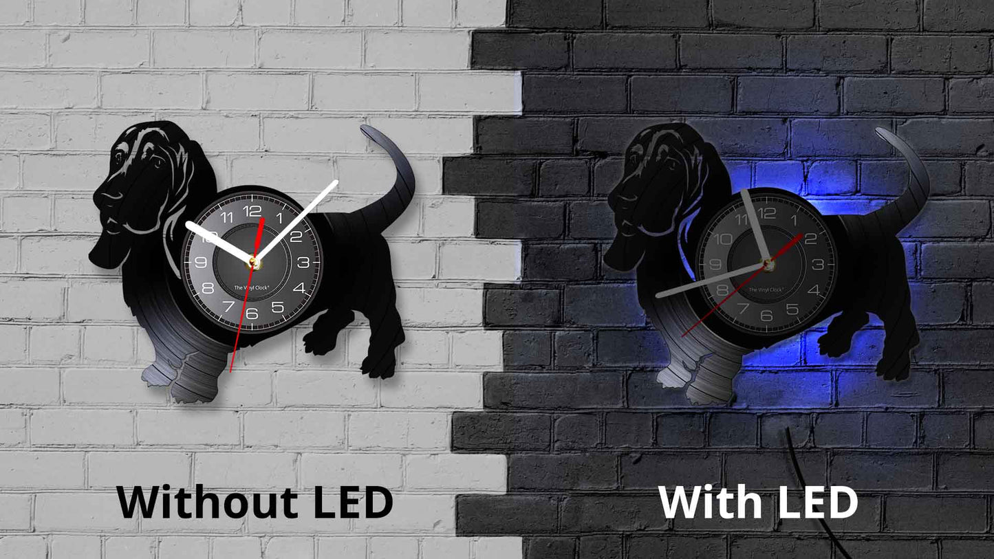 Laser-cut Repurposed Vinyl Record Clock (Basset Hound 2)