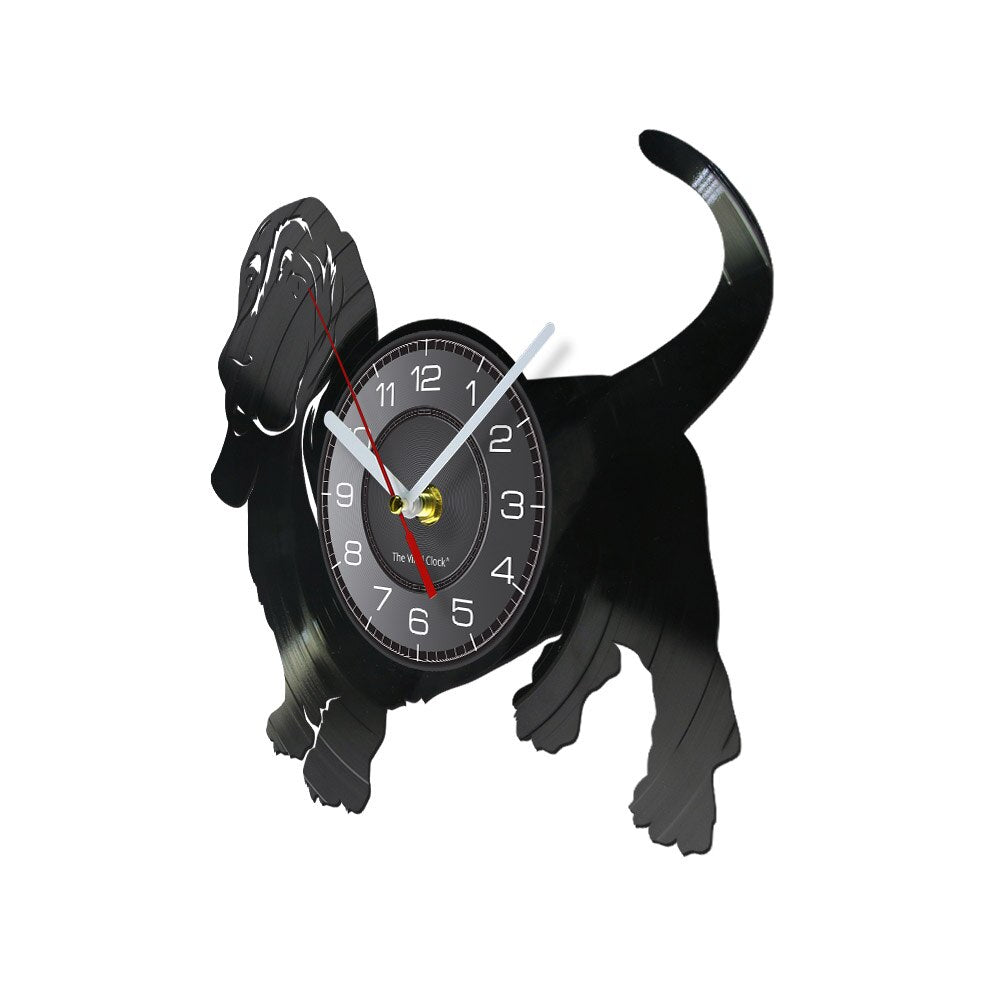 Laser-cut Repurposed Vinyl Record Clock (Basset Hound 2)