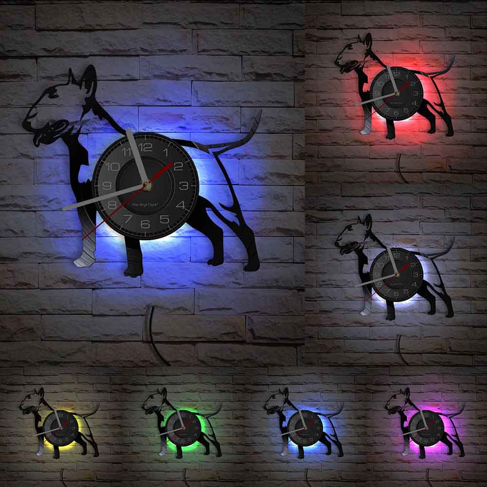 Laser-cut Repurposed Vinyl Record Clock (Bull Terrier 1)
