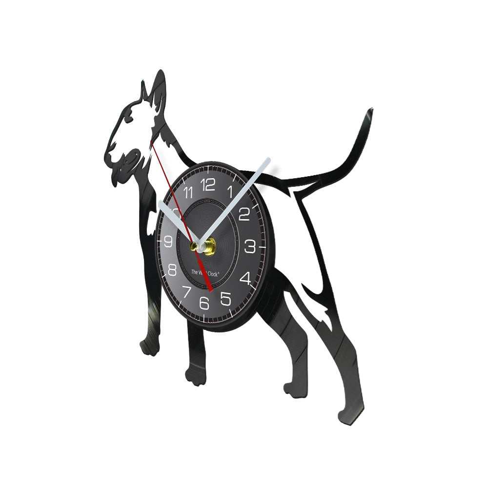 Laser-cut Repurposed Vinyl Record Clock (Bull Terrier 1)