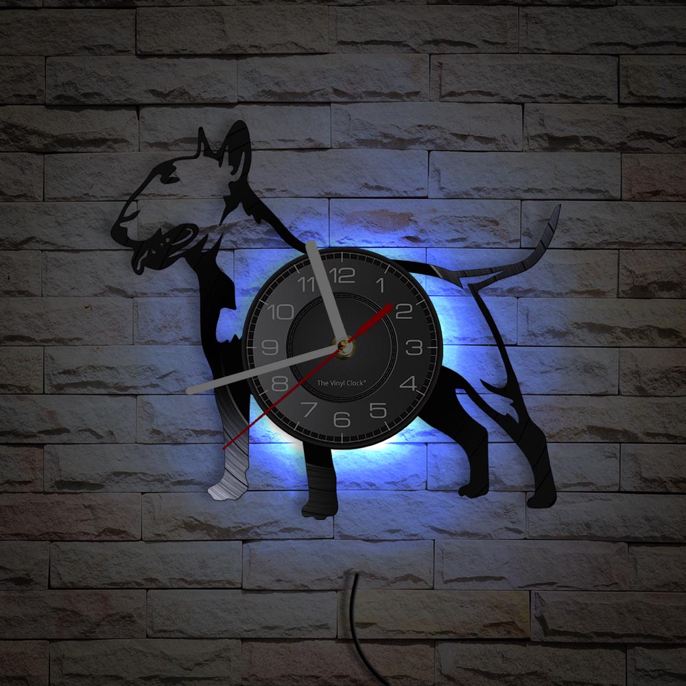 Laser-cut Repurposed Vinyl Record Clock (Bull Terrier 1)