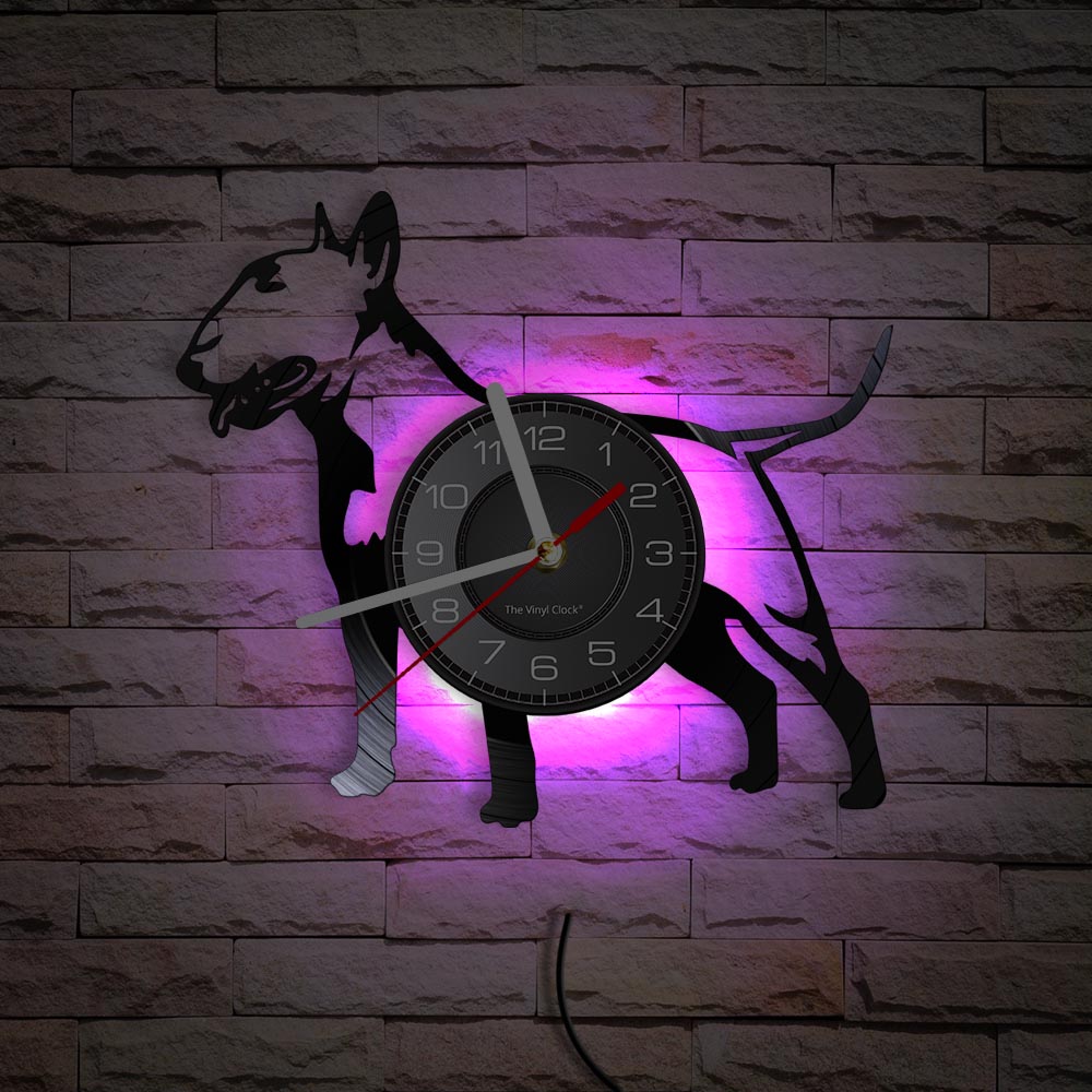 Laser-cut Repurposed Vinyl Record Clock (Bull Terrier 1)