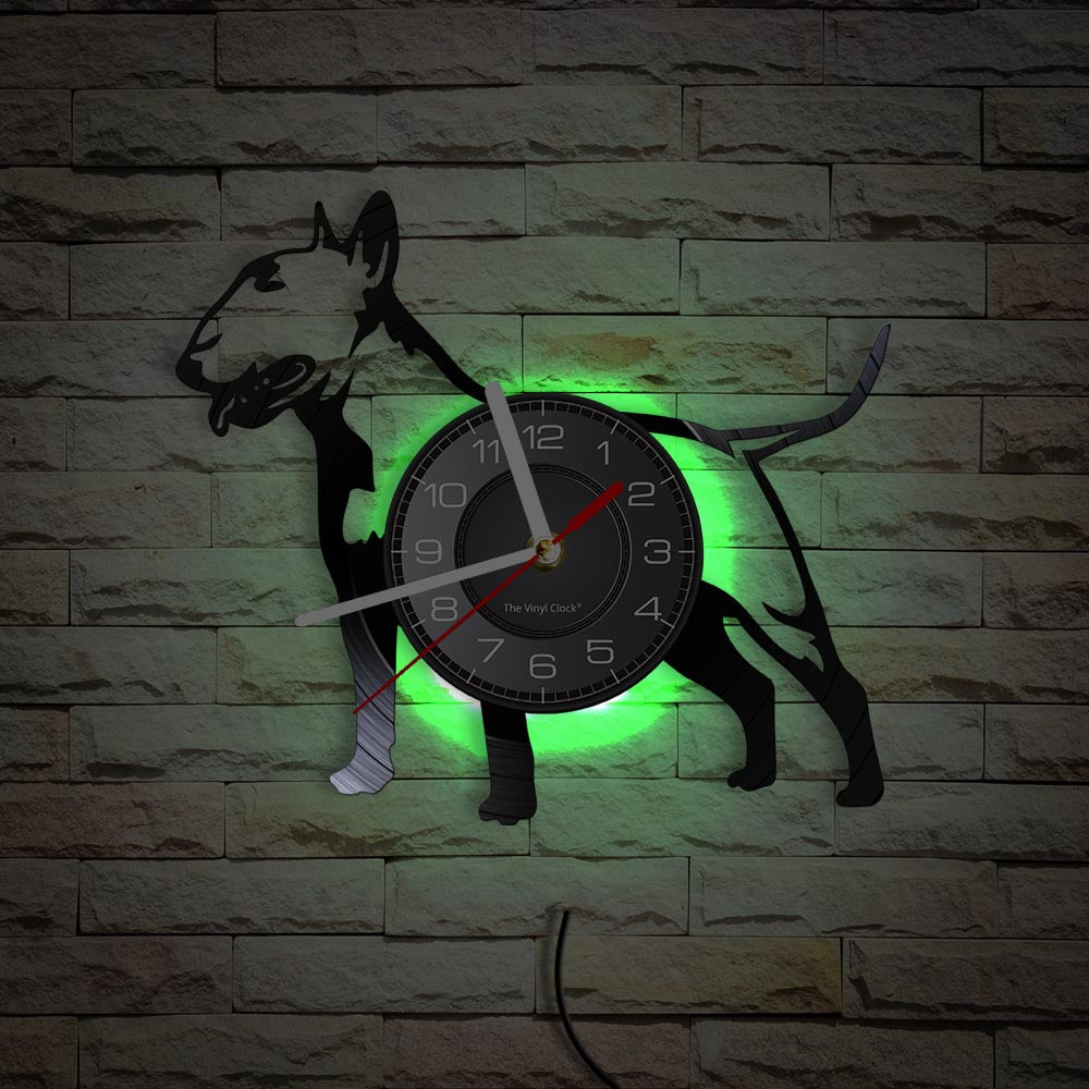 Laser-cut Repurposed Vinyl Record Clock (Bull Terrier 1)
