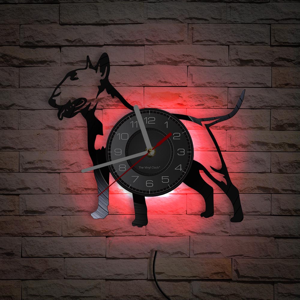Laser-cut Repurposed Vinyl Record Clock (Bull Terrier 1)