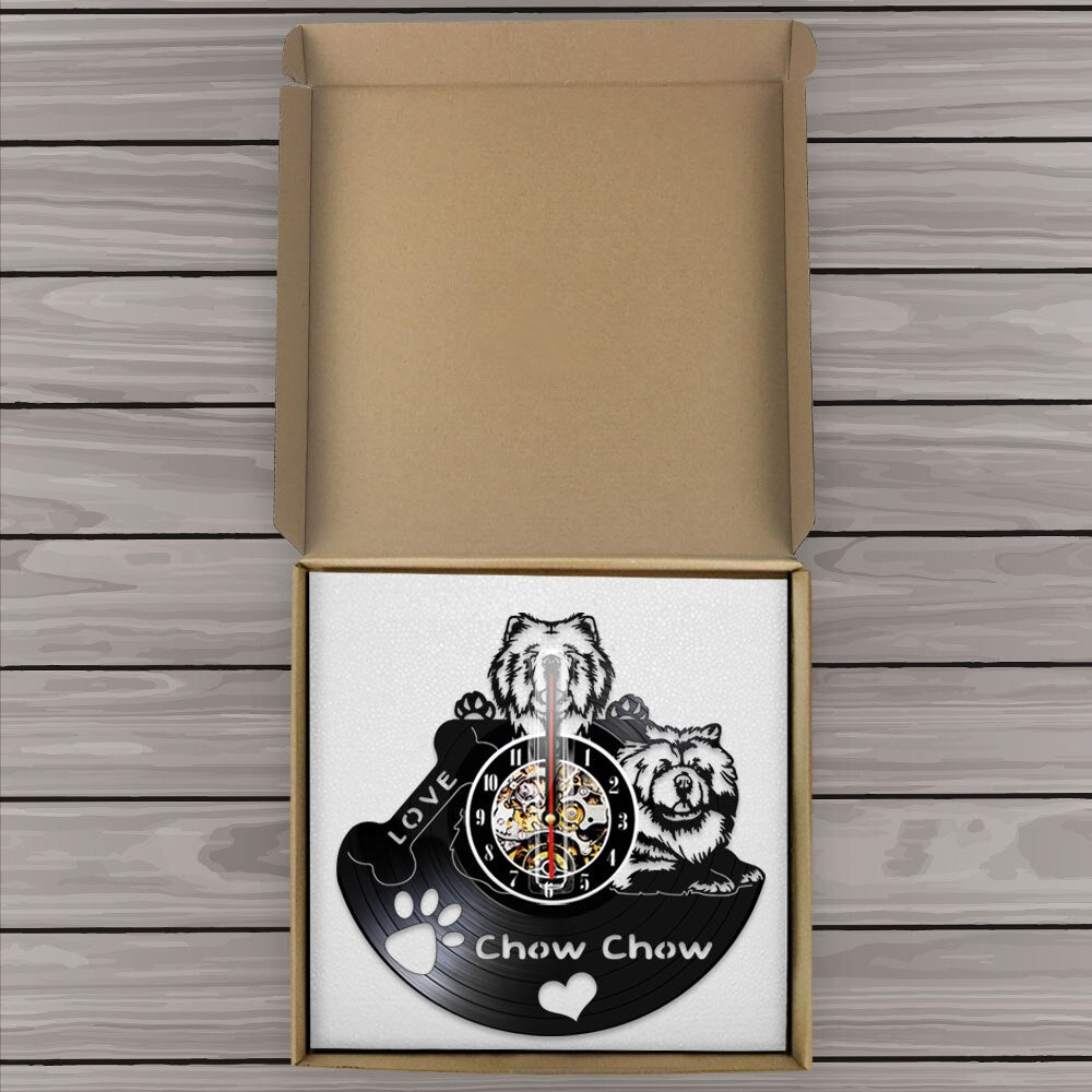 Laser-cut Repurposed Vinyl Record Clock (Chow Chow)