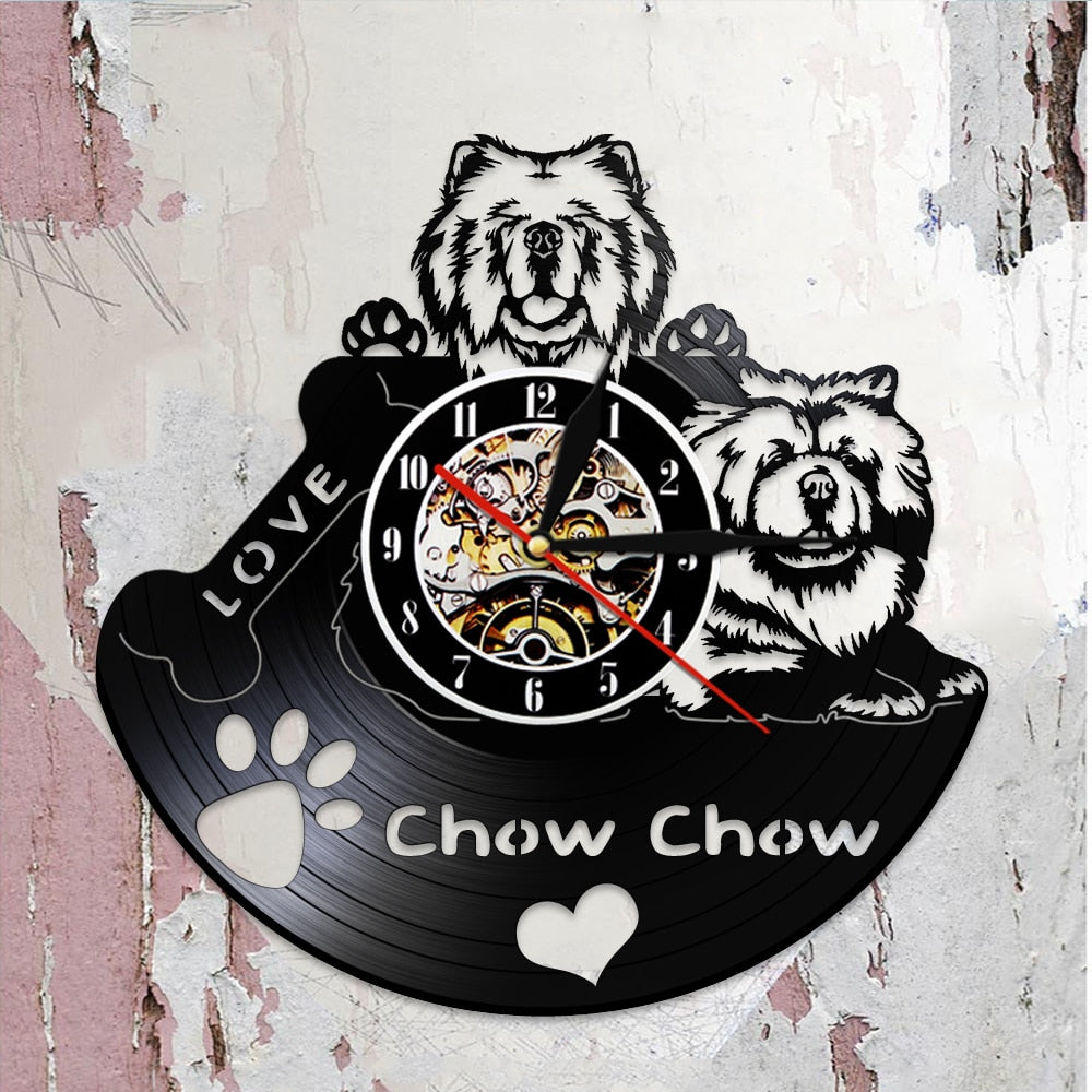 Laser-cut Repurposed Vinyl Record Clock (Chow Chow)
