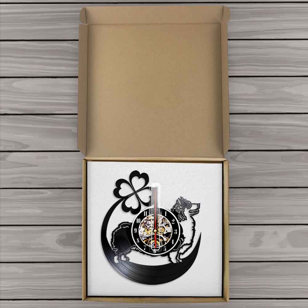 Laser-cut Repurposed Vinyl Record Clock (Corgi)