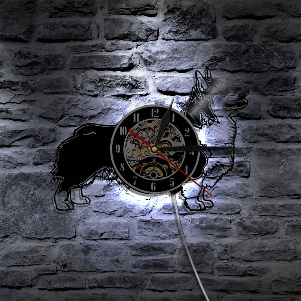 Laser-cut Repurposed Vinyl Record Clock (Corgi)