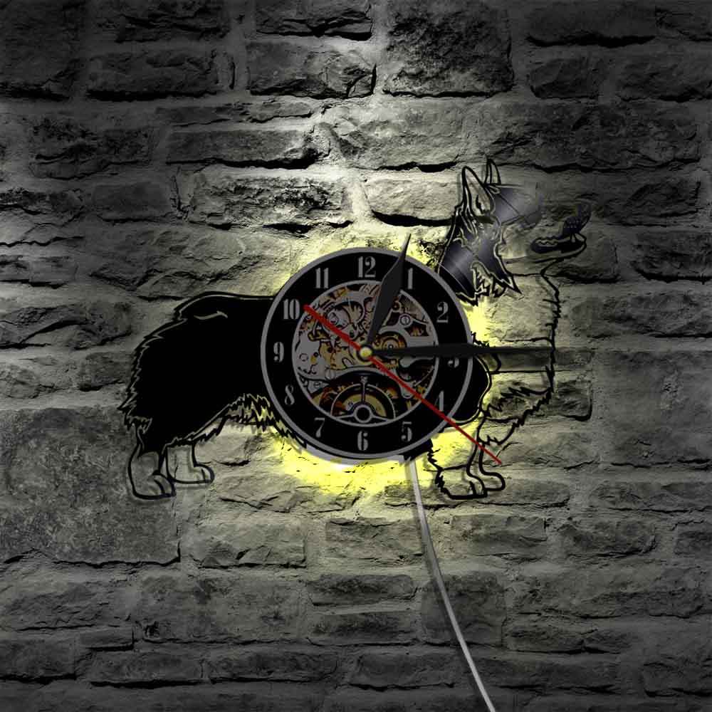 Laser-cut Repurposed Vinyl Record Clock (Corgi)