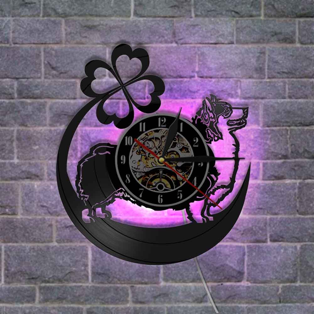 Laser-cut Repurposed Vinyl Record Clock (Corgi)