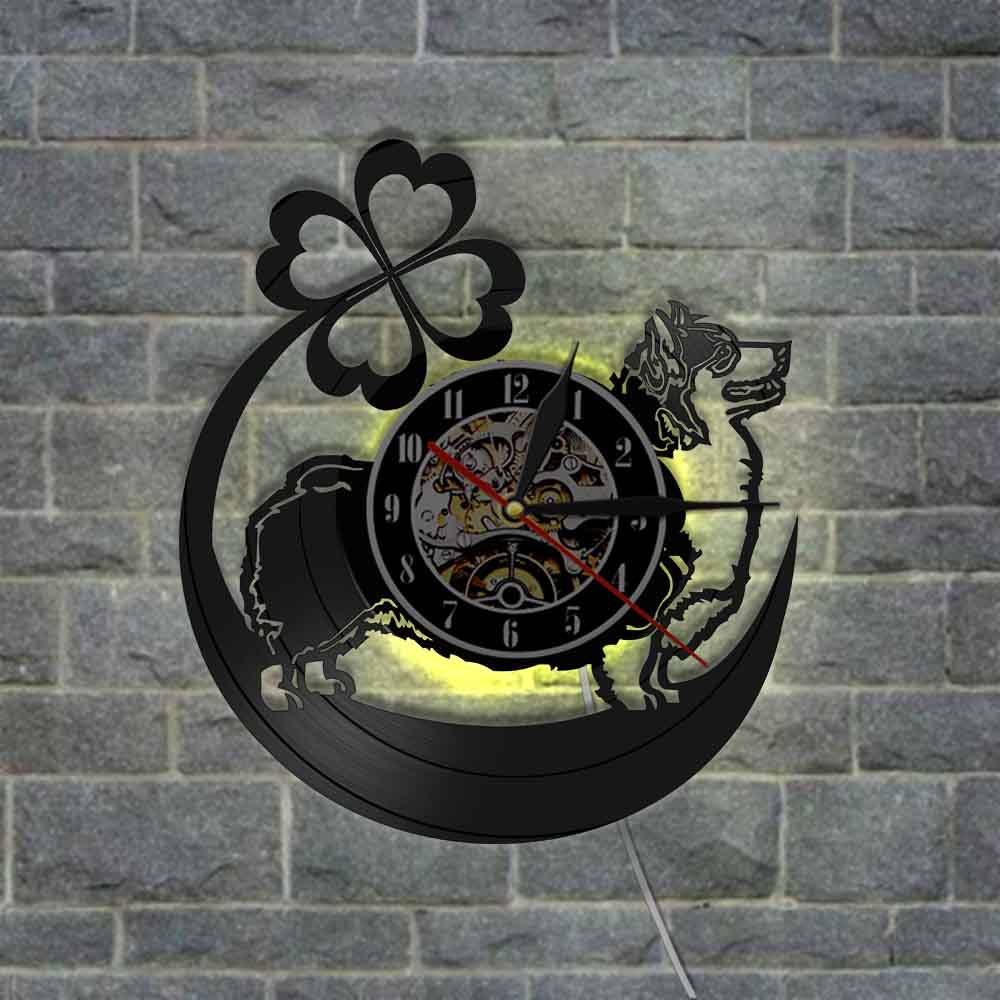 Laser-cut Repurposed Vinyl Record Clock (Corgi)