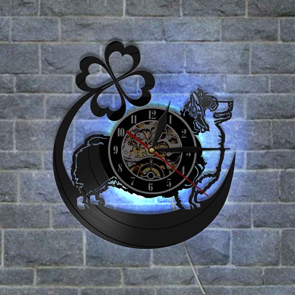 Laser-cut Repurposed Vinyl Record Clock (Corgi)