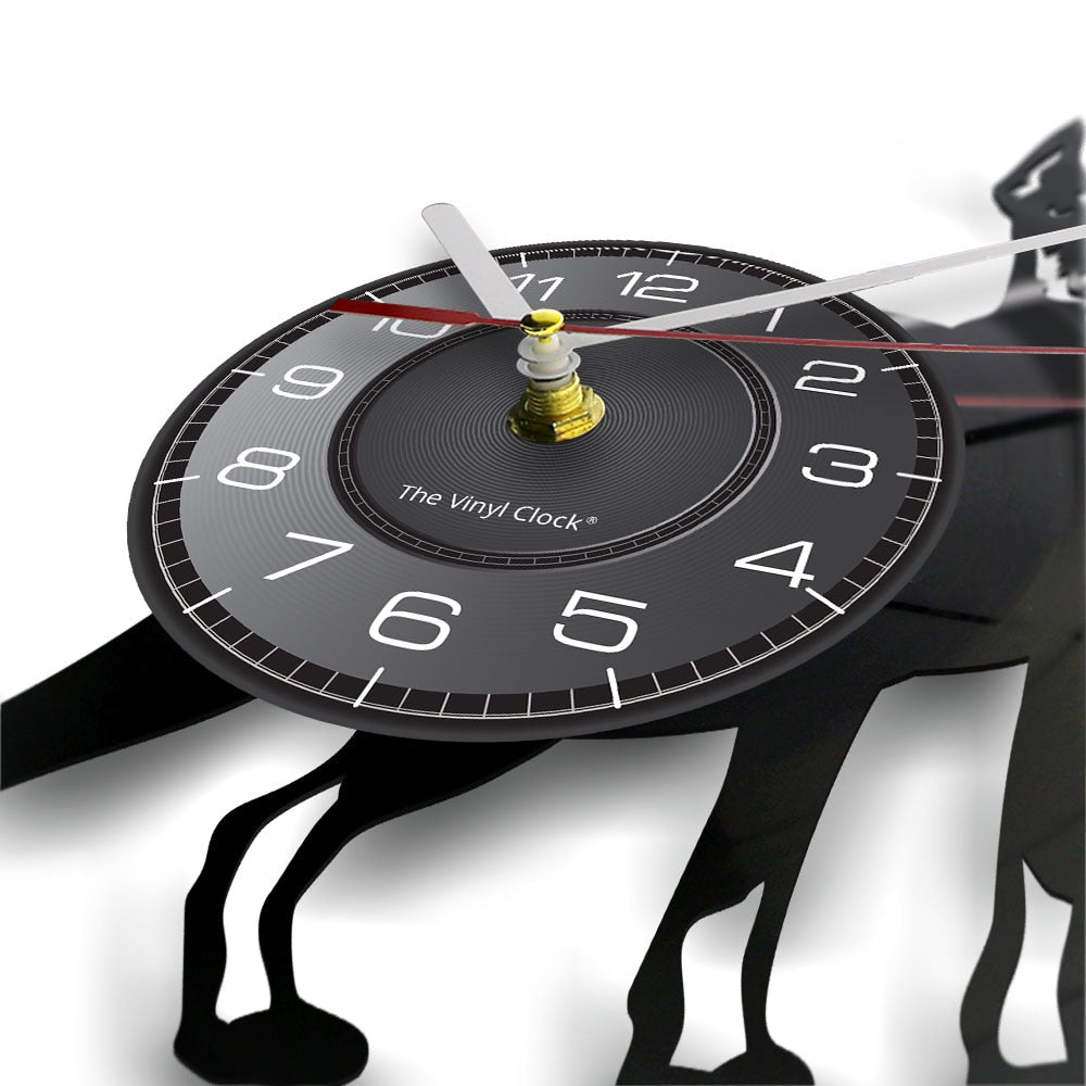 Laser-cut Repurposed Vinyl Record Clock (Doberman Pinscher 2)