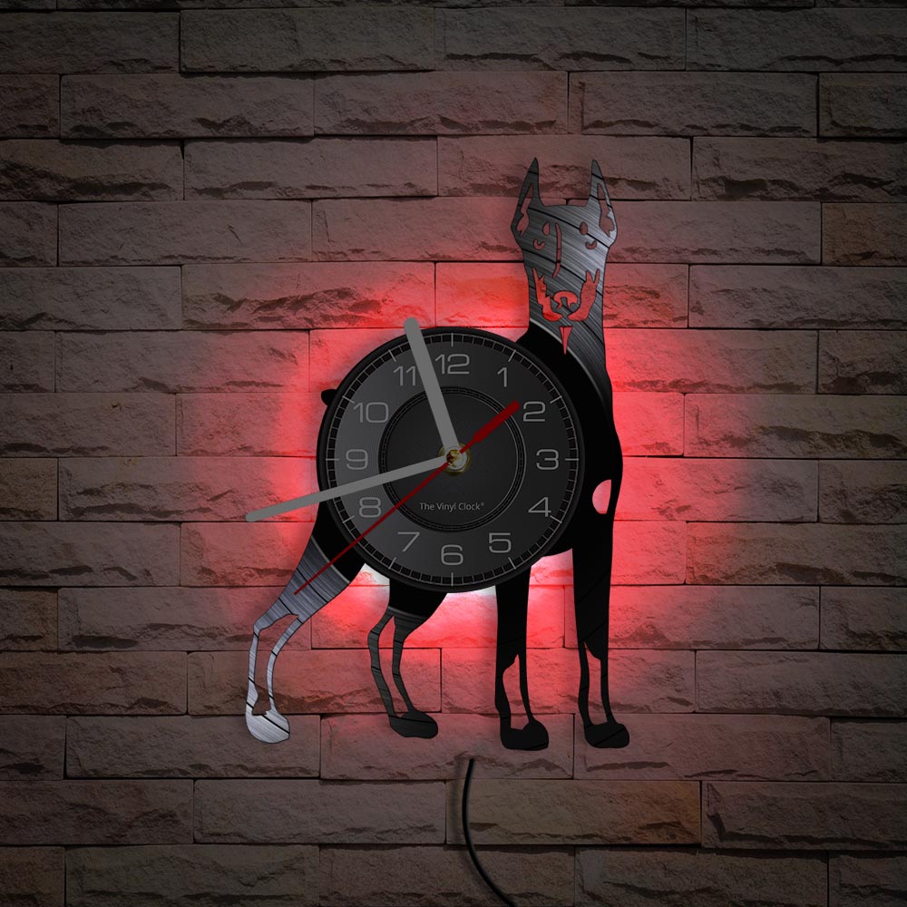 Laser-cut Repurposed Vinyl Record Clock (Doberman Pinscher 2)
