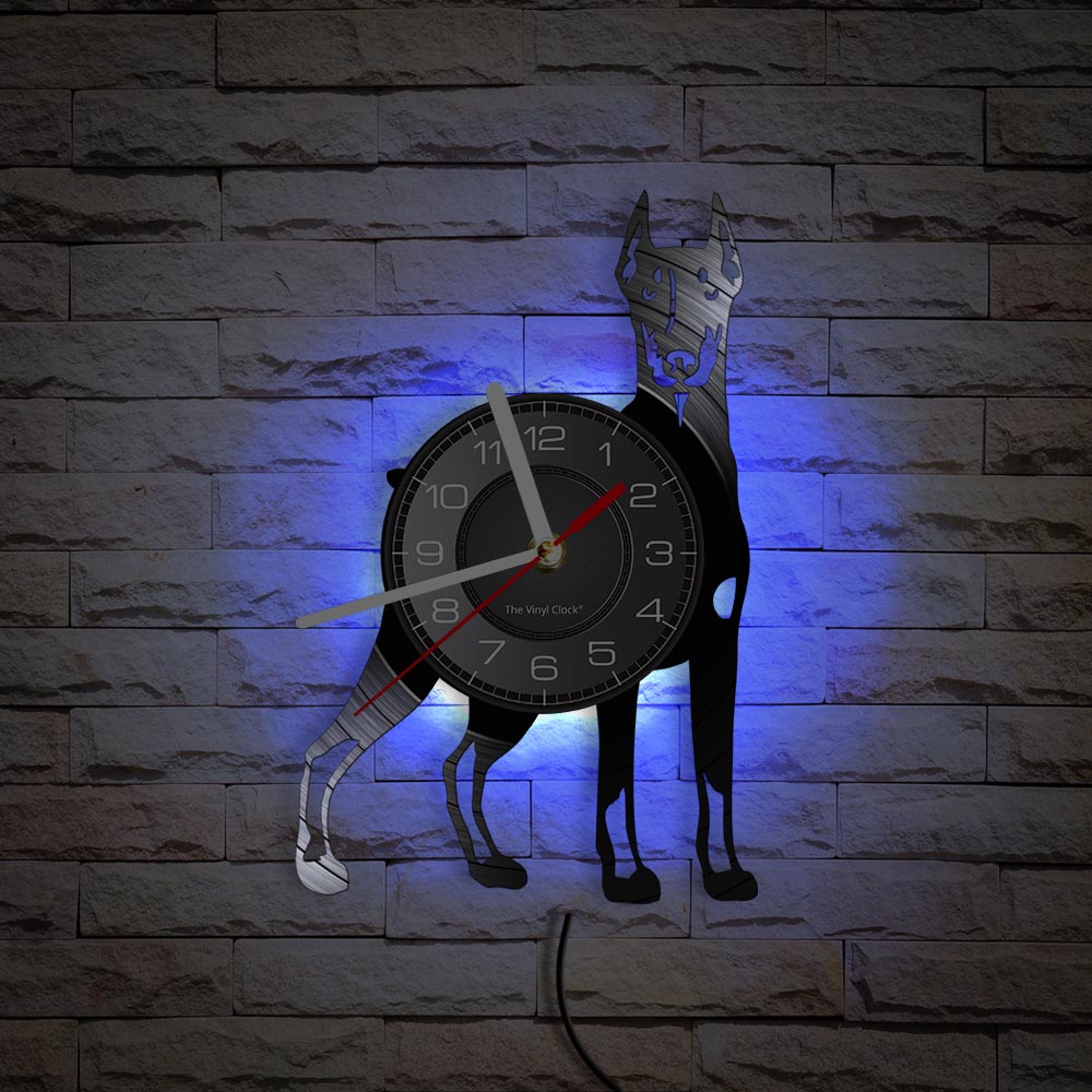 Laser-cut Repurposed Vinyl Record Clock (Doberman Pinscher 2)
