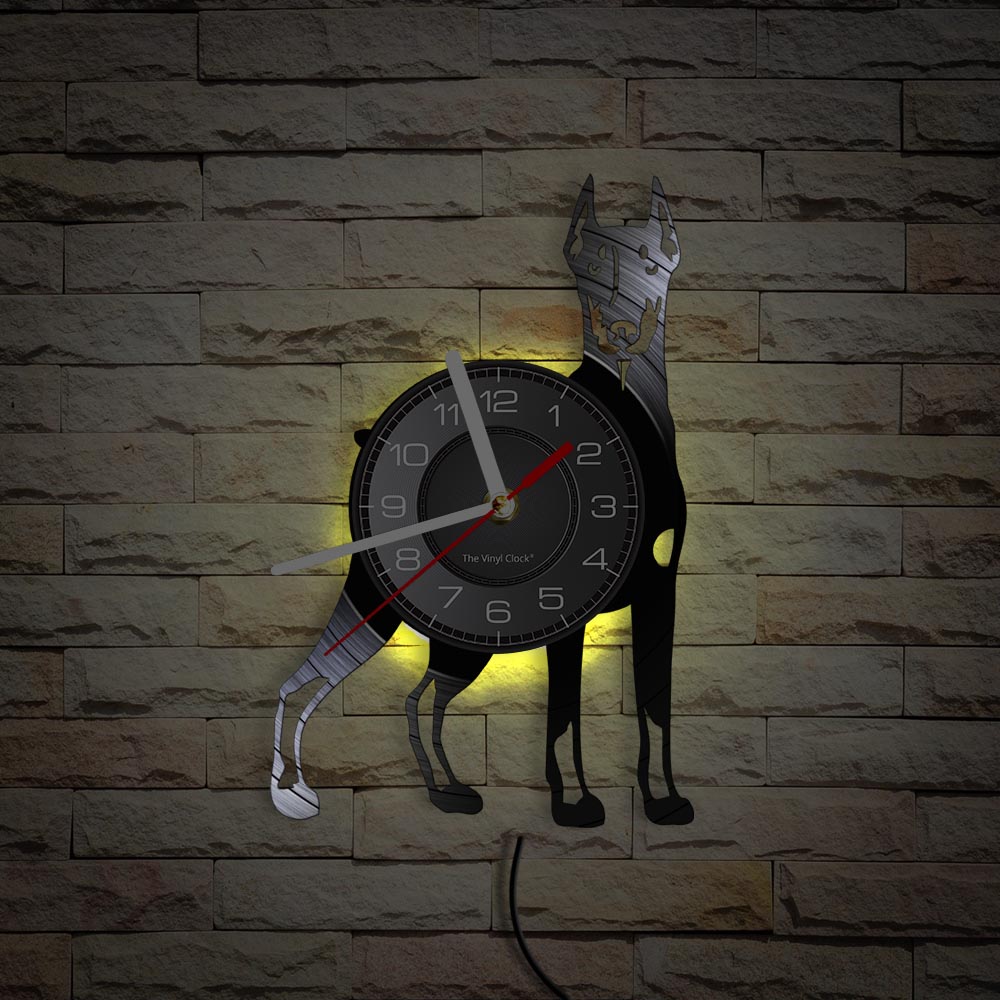 Laser-cut Repurposed Vinyl Record Clock (Doberman Pinscher 2)