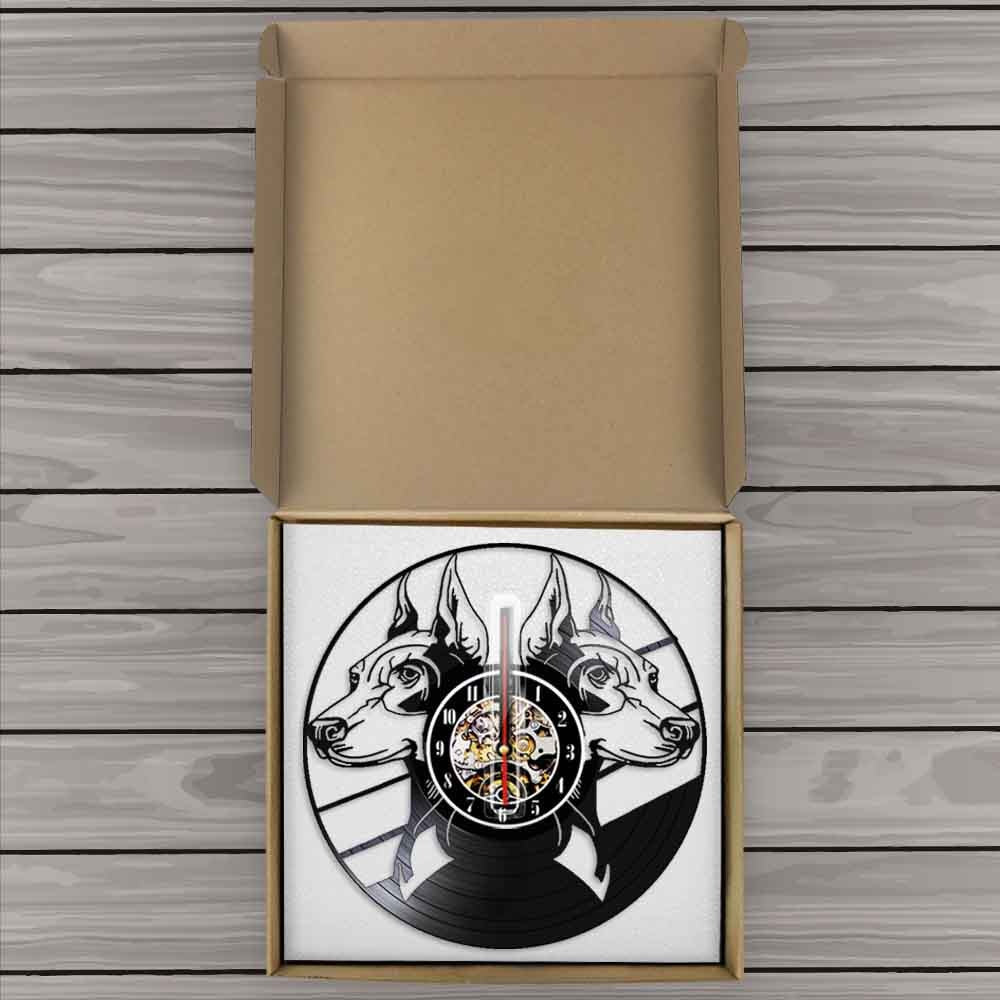 Laser-cut Repurposed Vinyl Record Clock (Doberman Pinscher 1)