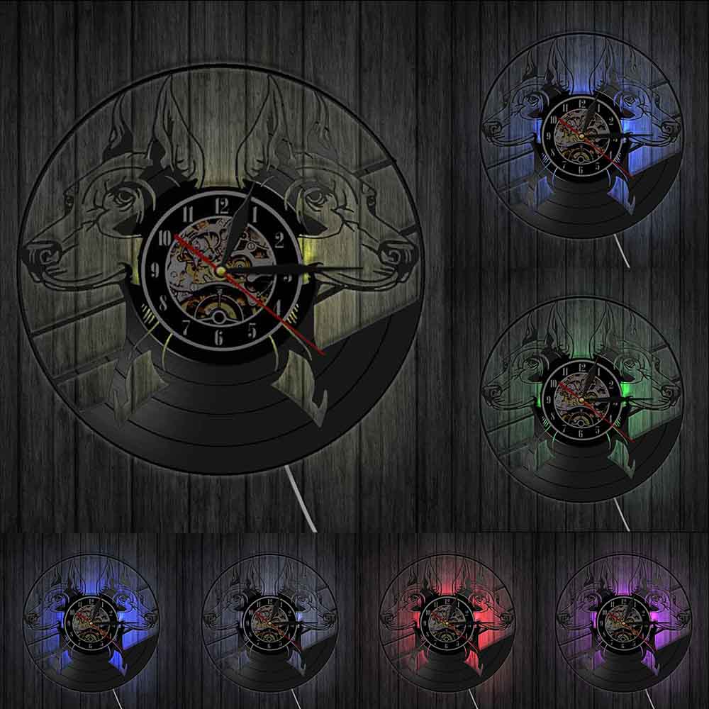 Laser-cut Repurposed Vinyl Record Clock (Doberman Pinscher 1)