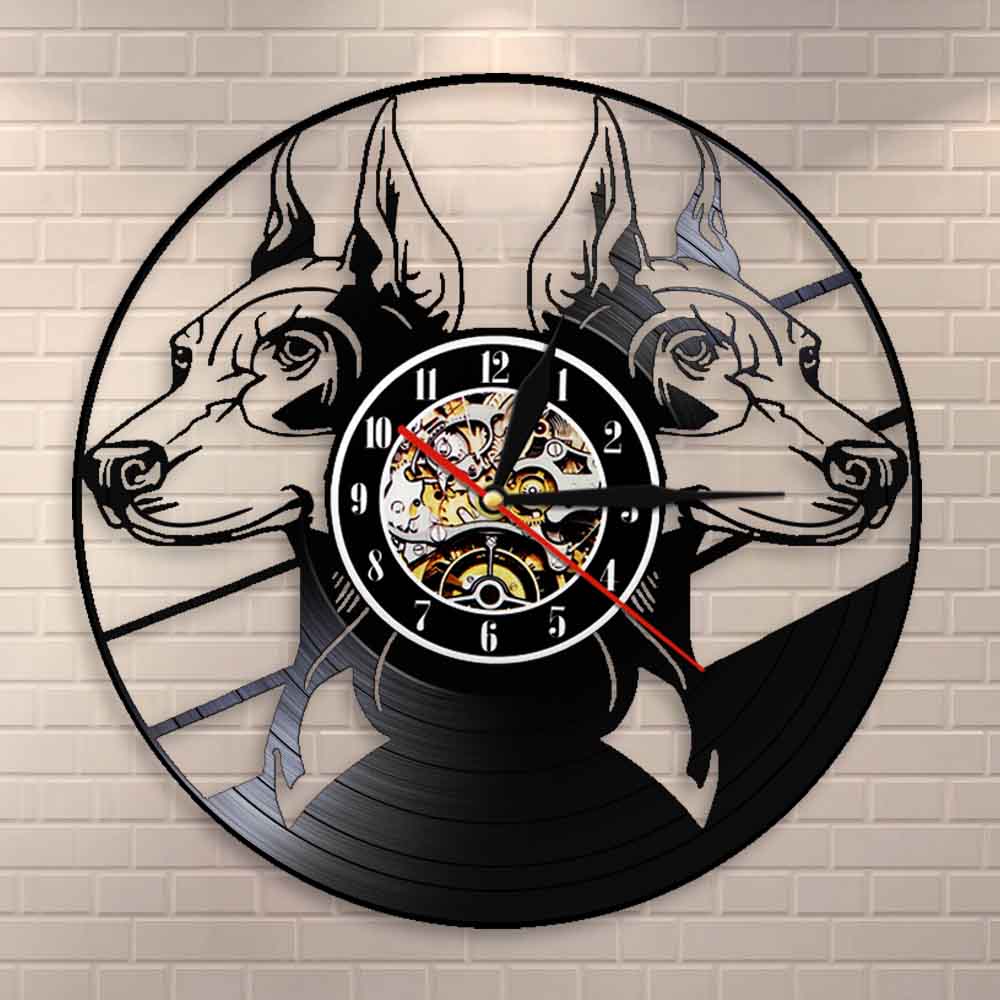 Laser-cut Repurposed Vinyl Record Clock (Doberman Pinscher 1)